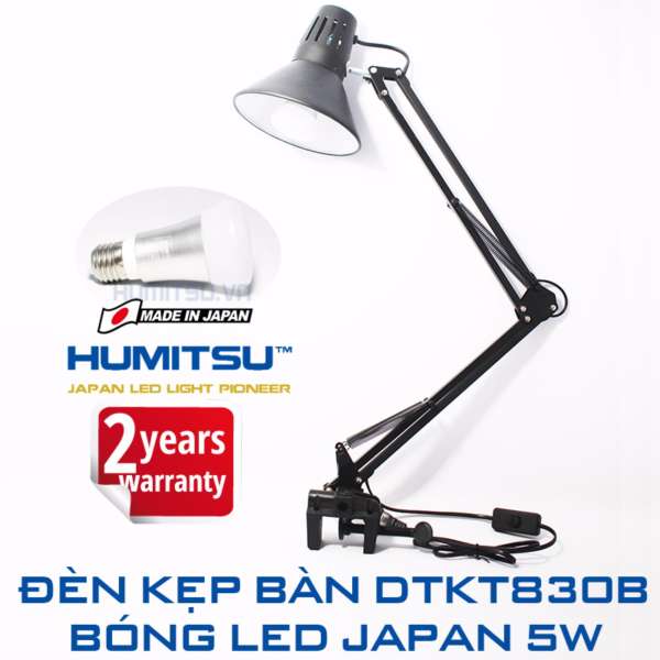 Đèn kẹp bàn Pixar - bóng LED HUMITSU Nhật Bản - DTKT830B-H5W - Đen, Trắng