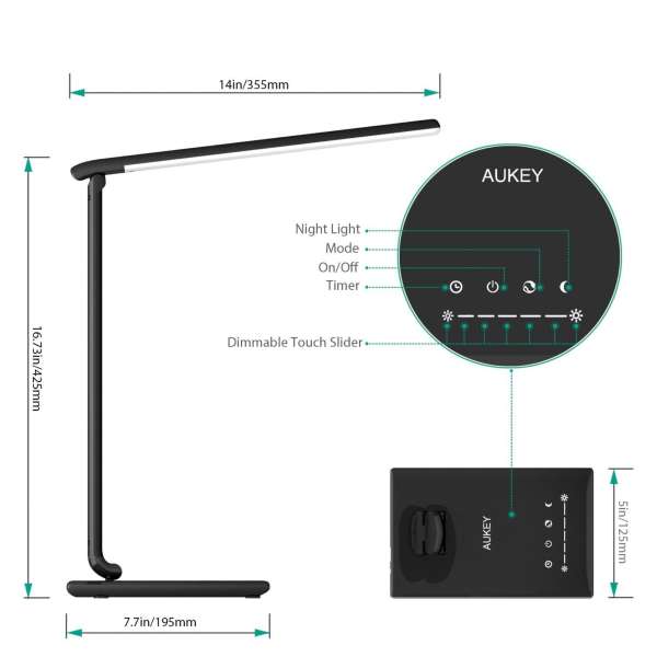 Đèn led để bàn chống cận thị 7 cấp độ sáng Aukey Tích hợp sạc điện thoại - Điều khiển cảm ứng cực nhậy - Hàng đức