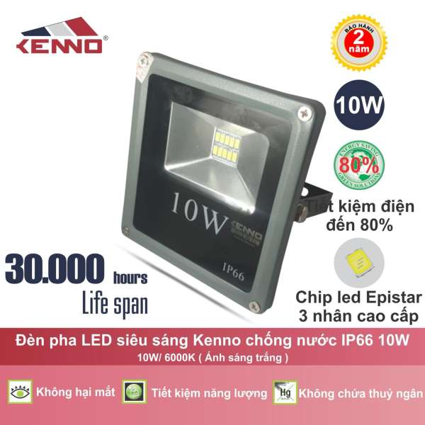 Đèn Pha LED siêu sáng Kenno chống nước IP66 10W AS Trắng