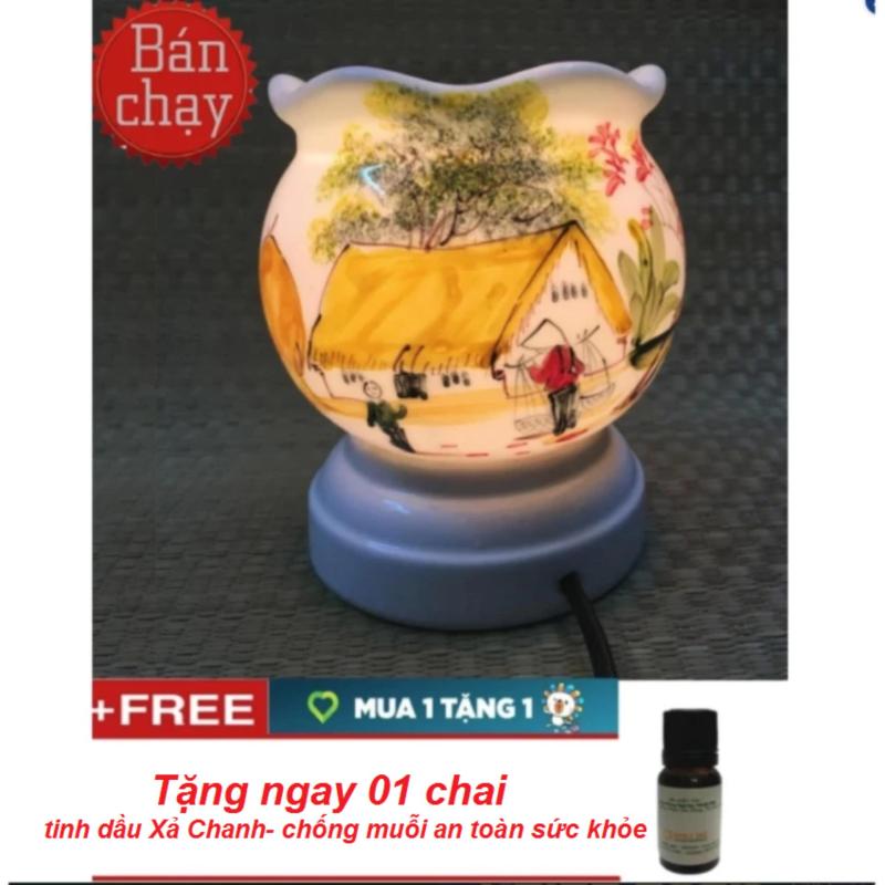 Đèn xông tinh dầu gốm sứ thấu quang Bát Tràng(loại lớn) +tặng 01 tinh dầu chống muỗi