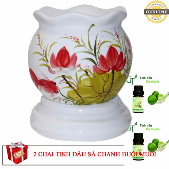 Đèn xông tinh dầu tặng 2 chai tinh dầu sả chanh