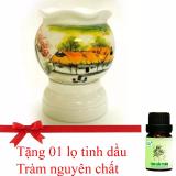 Đèn xông tinh dầu: thơm nhà, đuổi muỗi (gốm Bát Tràng) (Tặng 01 lọ Tinh Dầu Tràm)