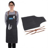 Denim Bib Apron Leather Strap Baker Bartender BBQ Chef Work Cook Uniform A - intl