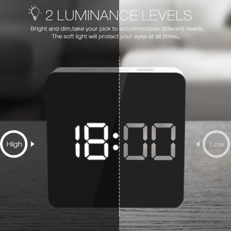 Digoo Gương ĐÈN LED Kỹ Thuật Số Báo Lại Đồng Hồ Báo Thức Nhiệt Độ Thời Gian Chế Độ Ban Đêm Đèn Vuông-quốc tế bán chạy