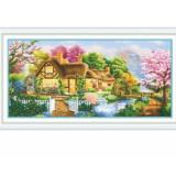 Tranh thêu chữ thập Ngôi nhà mùa xuân DLH-88848- Kích thước sản phẩm: 115x59 Ngọc Thịnh