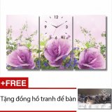 Đồng hồ tranh hoa tím Dyvina 3T3050-2 + Tặng 1 đồng hồ tranh để bàn