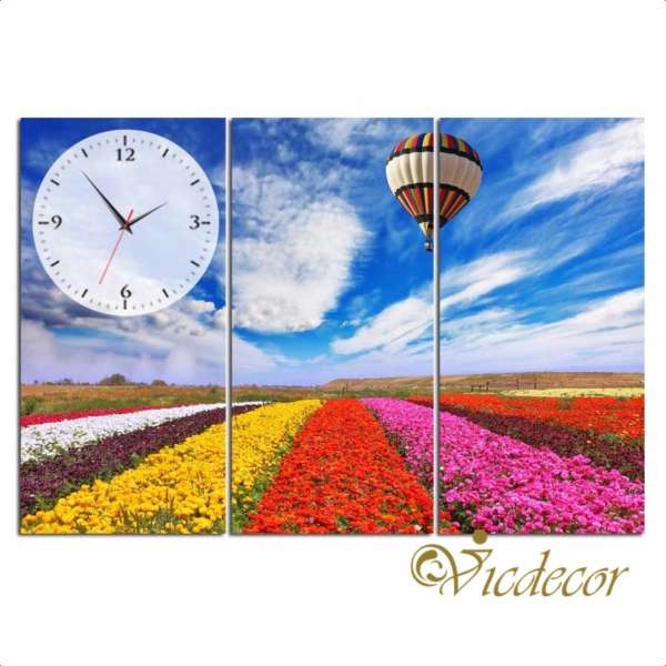 Đồng hồ tranh Vườn hoa đua sắc Vicdecor DHT0656 (25cm x 50cm x 3 tấm)