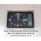 Đồng hồ Treo tường Chữ nhật Dạ Quang & Màn hình Điện tử Lịch, Nhiệt Độ