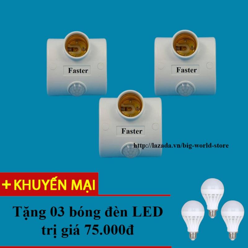 Bảng giá Đui đèn cảm ứng hồng ngoại Faster 3 chiếc (Trắng) + Tặng bóng đèn LED