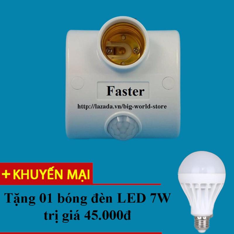 Bảng giá Đui đèn cảm ứng mắt thần Faster (Trắng) + Tặng bóng đèn LED 7W Siêu Sáng