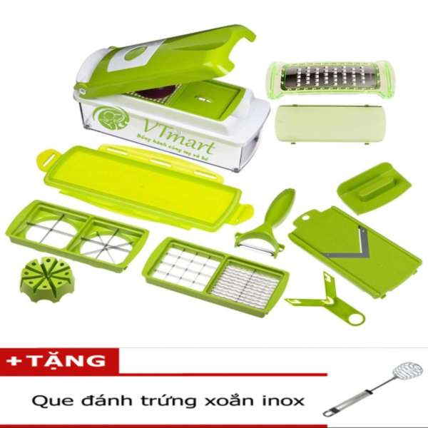 Bộ dụng cụ cắt gọt rau củ quả đa năng Nicer Dicer Plus (Màu Trắng Xanh)- Tặng kèm que đánh trứng inox