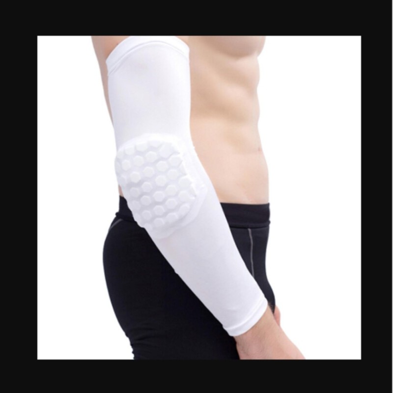Elastic Honeycomb Crashproof Arm Sleeves for Football Basketball Shooting Elbow Pads Arm Protector Sports Safety White Length:39cm/15.3in - intl