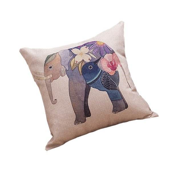 Elephant Printed Linen Cushion Cover For Sofa Throw Pillow Case Chair Car Seat Pillowcases (White)