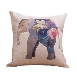 Elephant Printed Linen Cushion Cover For Sofa Throw Pillow Case Chair Car Seat Pillowcases (White)