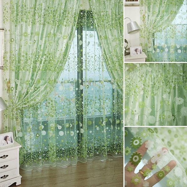 Rèm/Màn cửa bằng voan ren hoa thời trang cho phòng khách phòng ngủ cửa sổ (Xanh lá) - Hàng quốc tế