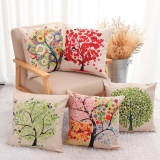 Fashion Simple Linen Cushion Cover Colorful Tree Pattern Sofa Chair Waist Pillowcase Throw Pillow Cover 5 Color - intl