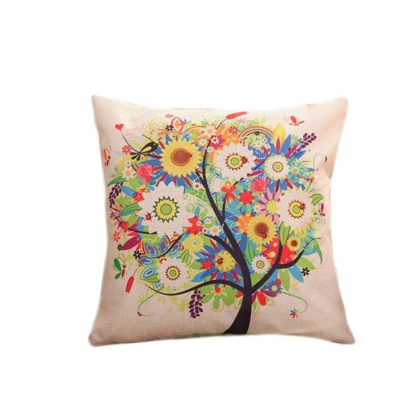Fashion Simple Linen Cushion Cover Colorful Tree Pattern Sofa Chair Waist Pillowcase Throw Pillow Cover 5 Color - intl