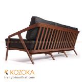 Ghế sofa da 3 chỗ KATAKANA (đen - vân gỗ Oak nâu)