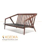 Ghế sofa da 3 chỗ KATAKANA (đen - vân gỗ Oak nâu)