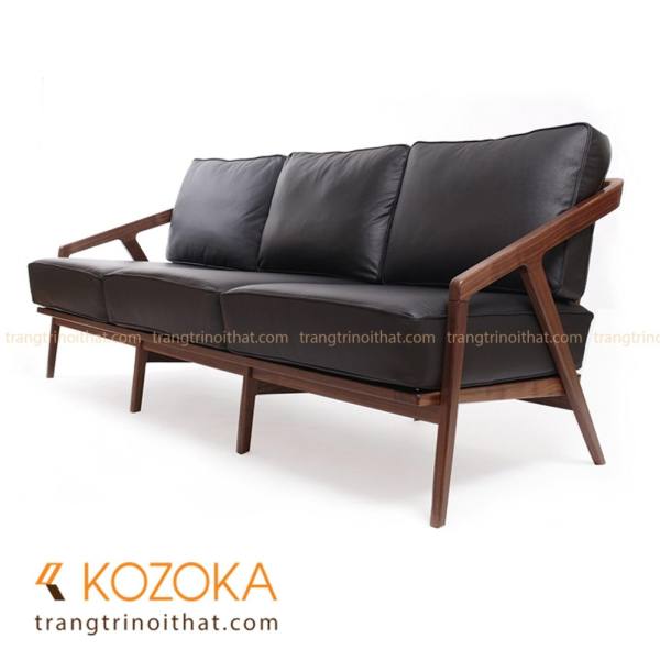 Ghế sofa da 3 chỗ KATAKANA (đen - vân gỗ Oak nâu)