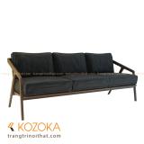 Ghế sofa da 3 chỗ KATAKANA (đen - vân gỗ Oak nâu)