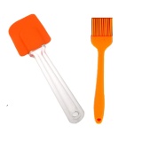 Bộ 1 Cây vét bột Spatula silicon cán nhựa trong 24cm và 1 chổi quét silicon đúc 21cm