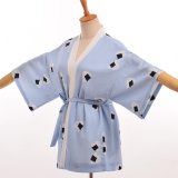 Bé gái Nhật Bản Dễ Thương Yukata Cơm Bóng In Hình Mùa Hè Áo Khoác Cardigan Kimono Homewear-quốc tế