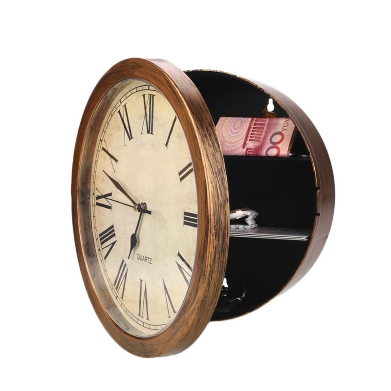 Golden Clock Safes Wall Cash Jewelry Watchs Storage Box Clock Valuables Storage - intl