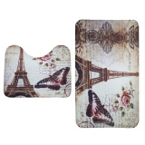 GOOD 2Pcs/Set Paris Eiffel Tower Non-Slip Bathroom Toilet Pedestal Rug + Bath Mat Mulitcolour - intl