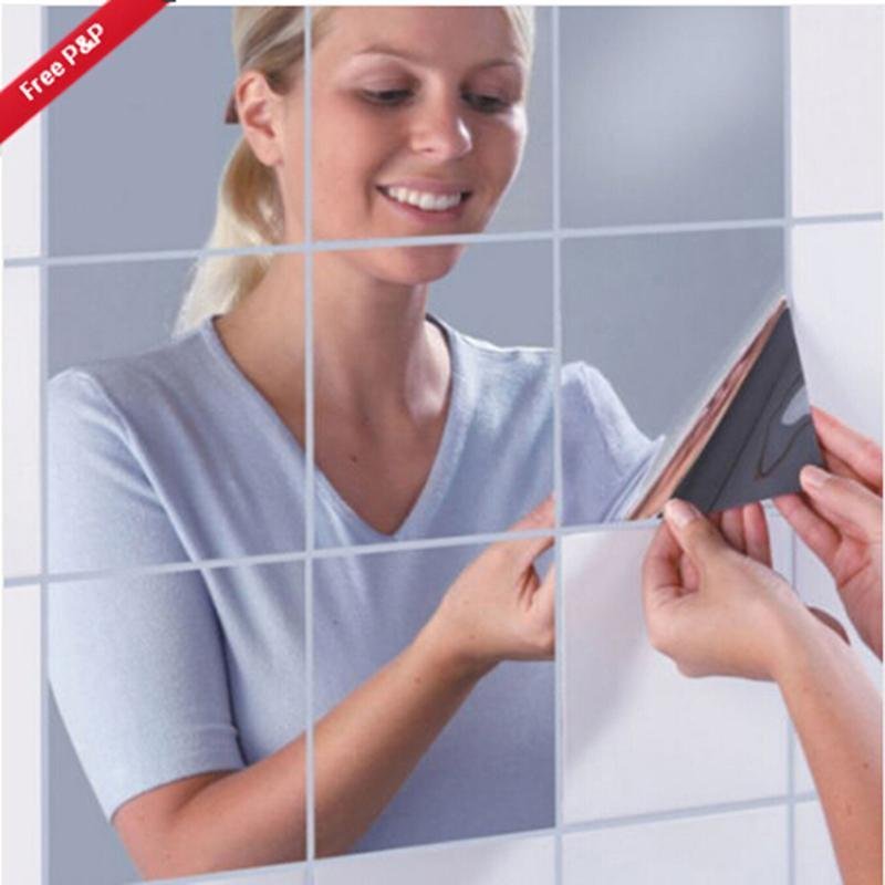 Hang-Qiao 7Pcs Bathroom Square Removeable Mosaic Tiles Mirror Wall Stickers Home Decor (Silver) - intl giá rẻ
