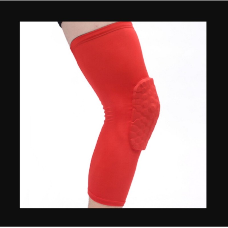 Honeycomb Pad Crashproof Antislip Basketball Leg Knee Long Sleeve Protector Gear Red Length:43cm/16.9in - intl