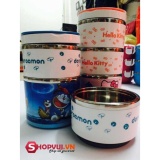 Hộp cơm 3 tầng giữ nhiệt lõi inox hoạt hình dễ thương (Doraemon)