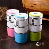 [Lấy mã giảm thêm 30%] Hộp Cơm Giữ Nhiệt 3 Tầng Chấm Bi (Xanh dương)