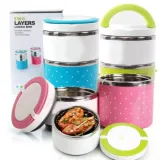 Hộp đựng cơm giữ nhiệt 2 tầng chấm bi (Xanh lá)