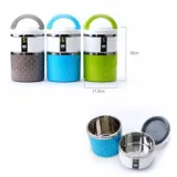 Hộp đựng cơm giữ nhiệt 2 tầng chấm bi (Xanh lá)