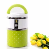 Hộp đựng cơm giữ nhiệt 2 tầng chấm bi (Xanh lá)