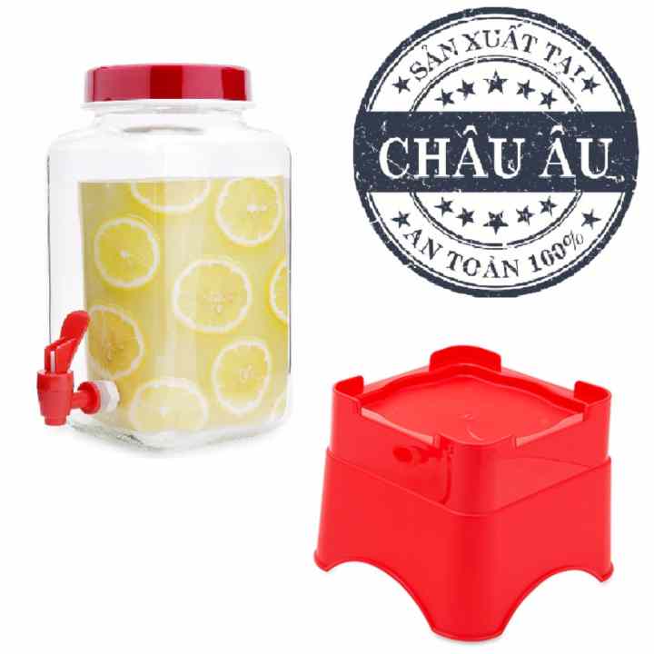 Hũ thuỷ tinh có vòi kèm chân đế Herevin 137062 3L (Đỏ)