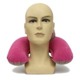 Inflatable Neck Pillow Soft Travel Air Cushion Sleep Support for Flights Car Rose Red (Intl)