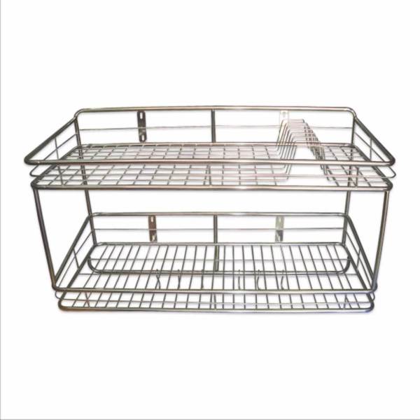 Kệ chén đĩa 2 tâng inox 30x70cm (Bạc)