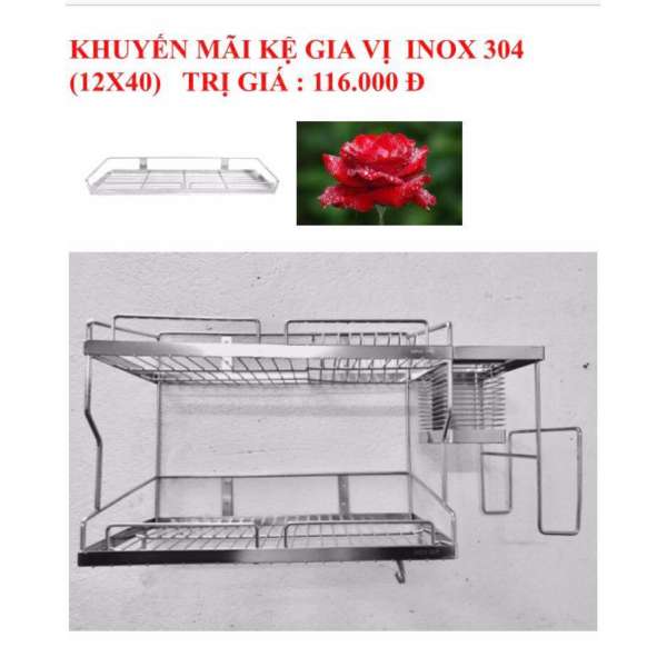 Kệ để chén đĩa liên hoàn 2 tầng treo tường Inox 304 (28x70x2T)