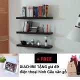 [HCM]Kệ treo tường DIACHIRE Lõi xanh Chống ẩm bộ 3 thanh 50x15cm nhỏ gọn (Đen) + TẶNG giá đỡ điện thoại ipad hình thú cưng