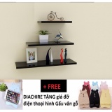 [HCM]Kệ treo tường Diachire bộ 3 thanh sâu 15cm (Đen) Gỗ lõi xanh Chống Ẩm + TẶNG giá đỡ điện thoại vân gỗ