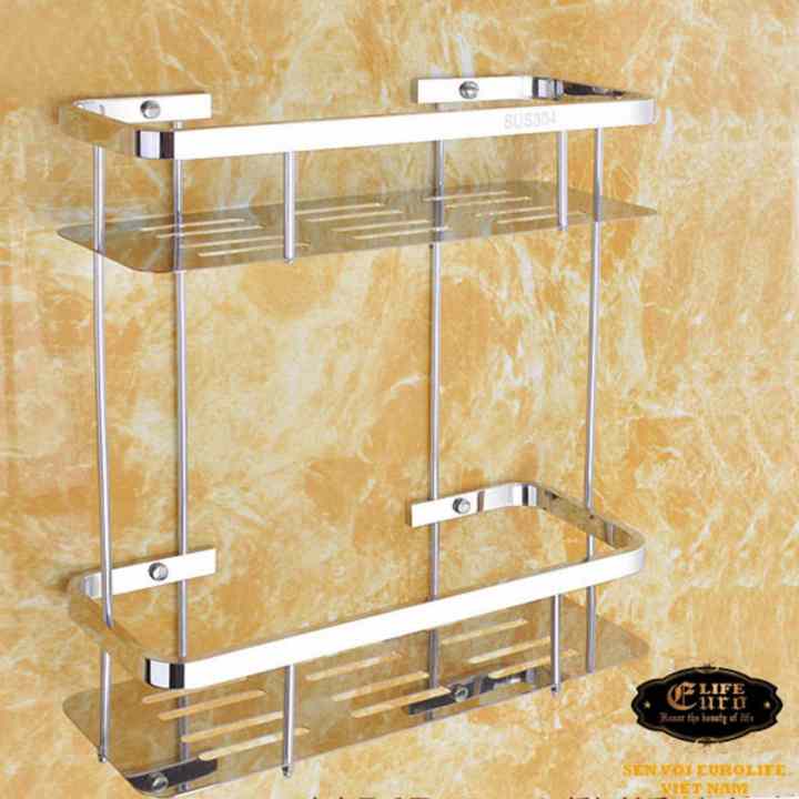 Kệ tường đôi phòng tắm Inox SUS 304 Eurolife EL-KT10 (Trắng Bạc)