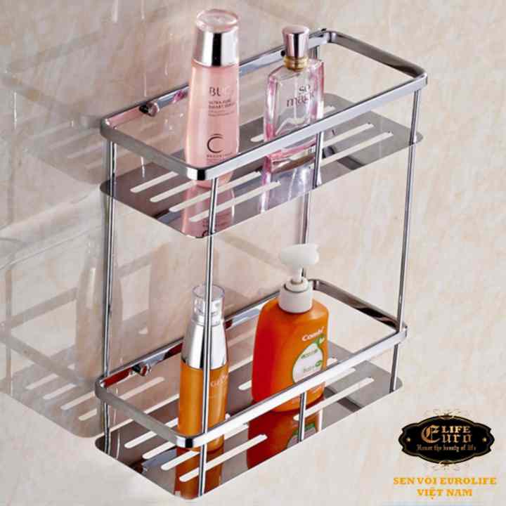 Kệ tường đôi phòng tắm Inox SUS 304 Eurolife EL-KT10 (Trắng Bạc)