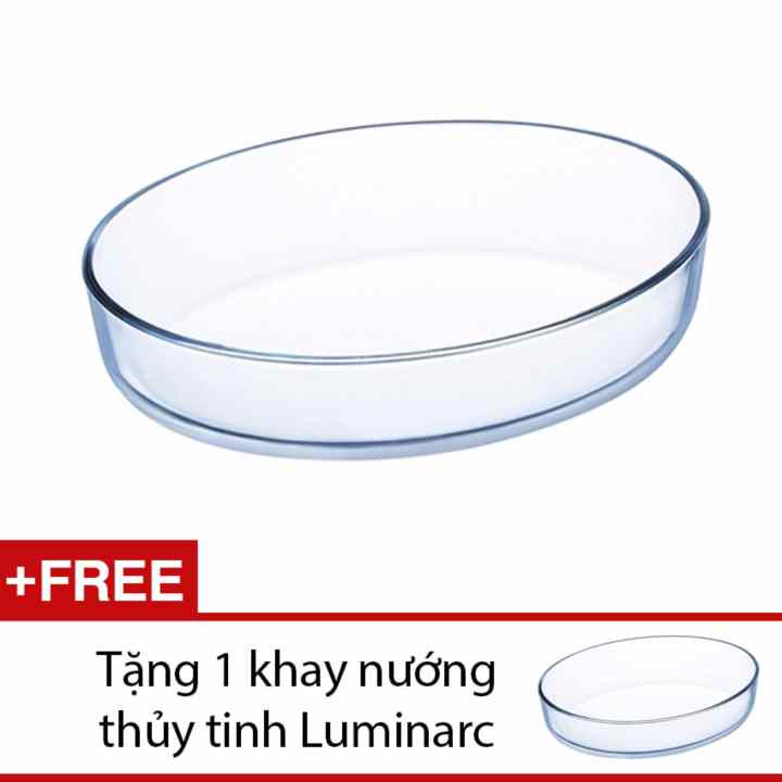 Khay nướng thủy tinh Luminarc oval 26x20cm J1337 + Tặng khay J1337