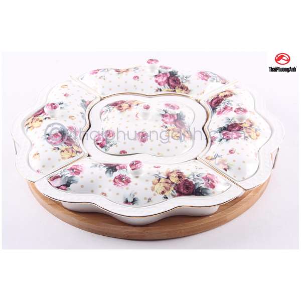 Khay sứ đựng mứt Tết 5 ngăn Royal Houseware H810W M48