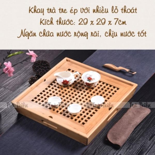 Khay trà tre nhiều lỗ có ngăn chứa nước