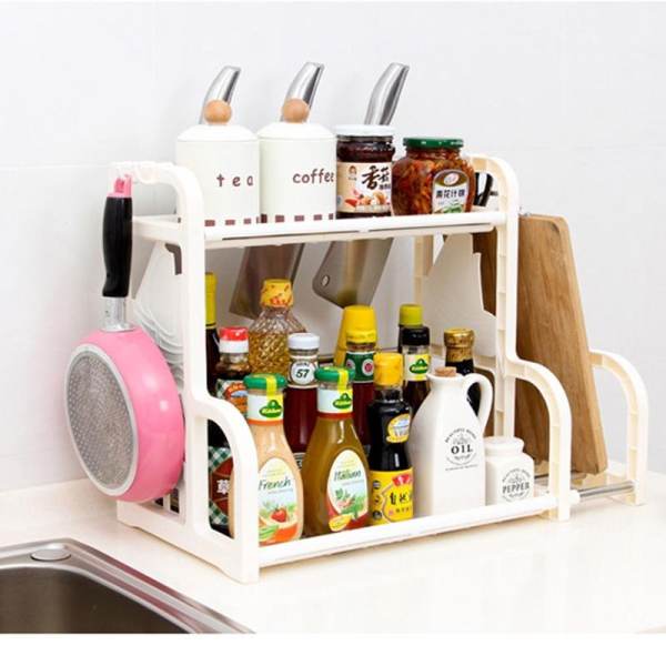 Kitchen Organization Multifunctional 2 Layer Seasoning Cutting Board Double Shelf Storage Rack