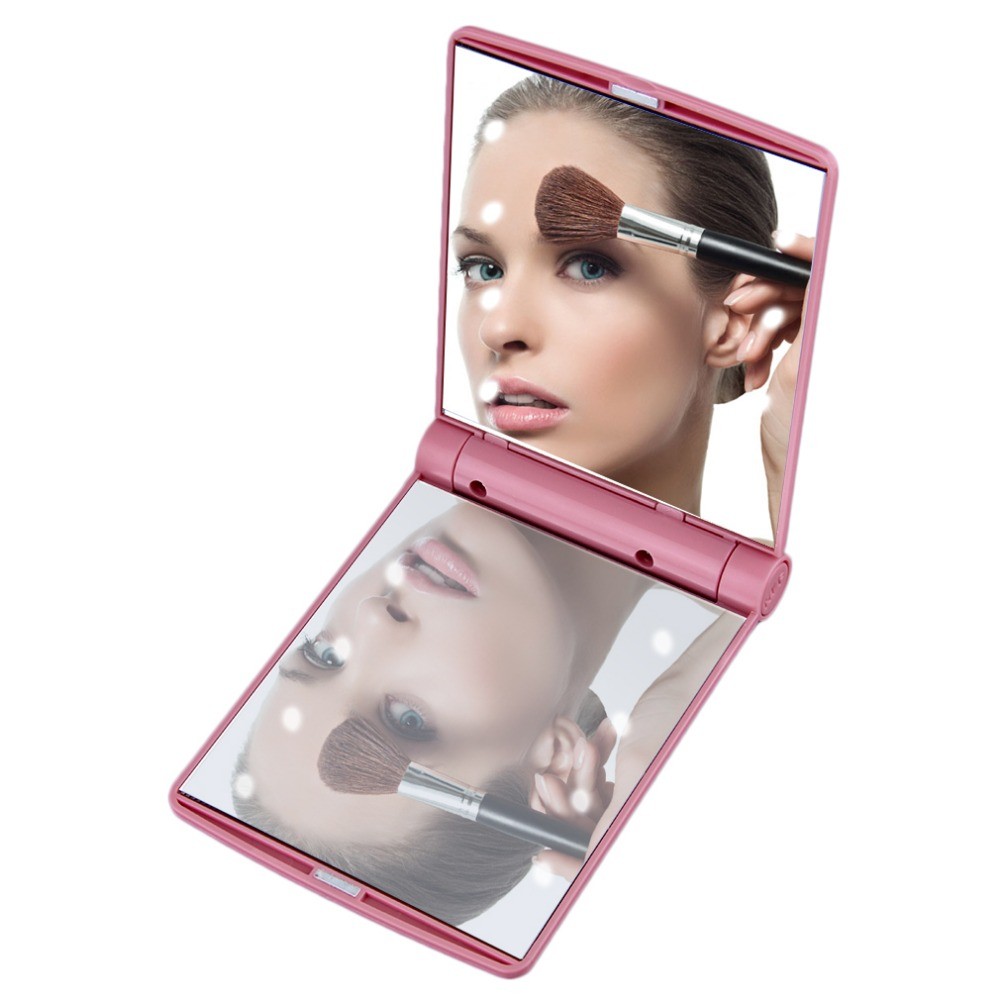 Lady Cosmetic Vanity Mirror Compact Folding Portable Pocket LED Make Up Mirror Gift 8 Built-in LED Lighting Bulbs - intl