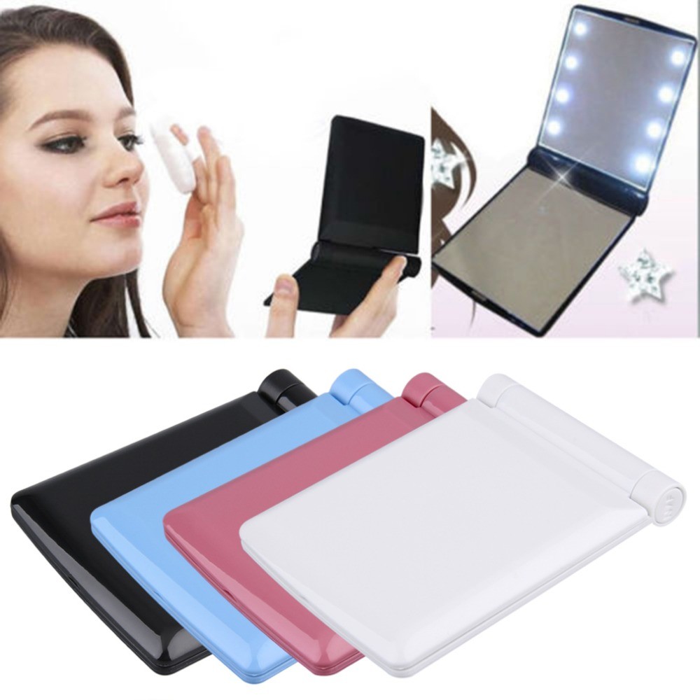 Lady Cosmetic Vanity Mirror Compact Folding Portable Pocket LED Make Up Mirror Gift 8 Built-in LED Lighting Bulbs - intl